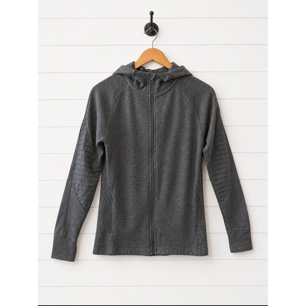 AVIA Gray Full Zip Performance Hoodie Jacket Small Thumbholes Zip Pockets